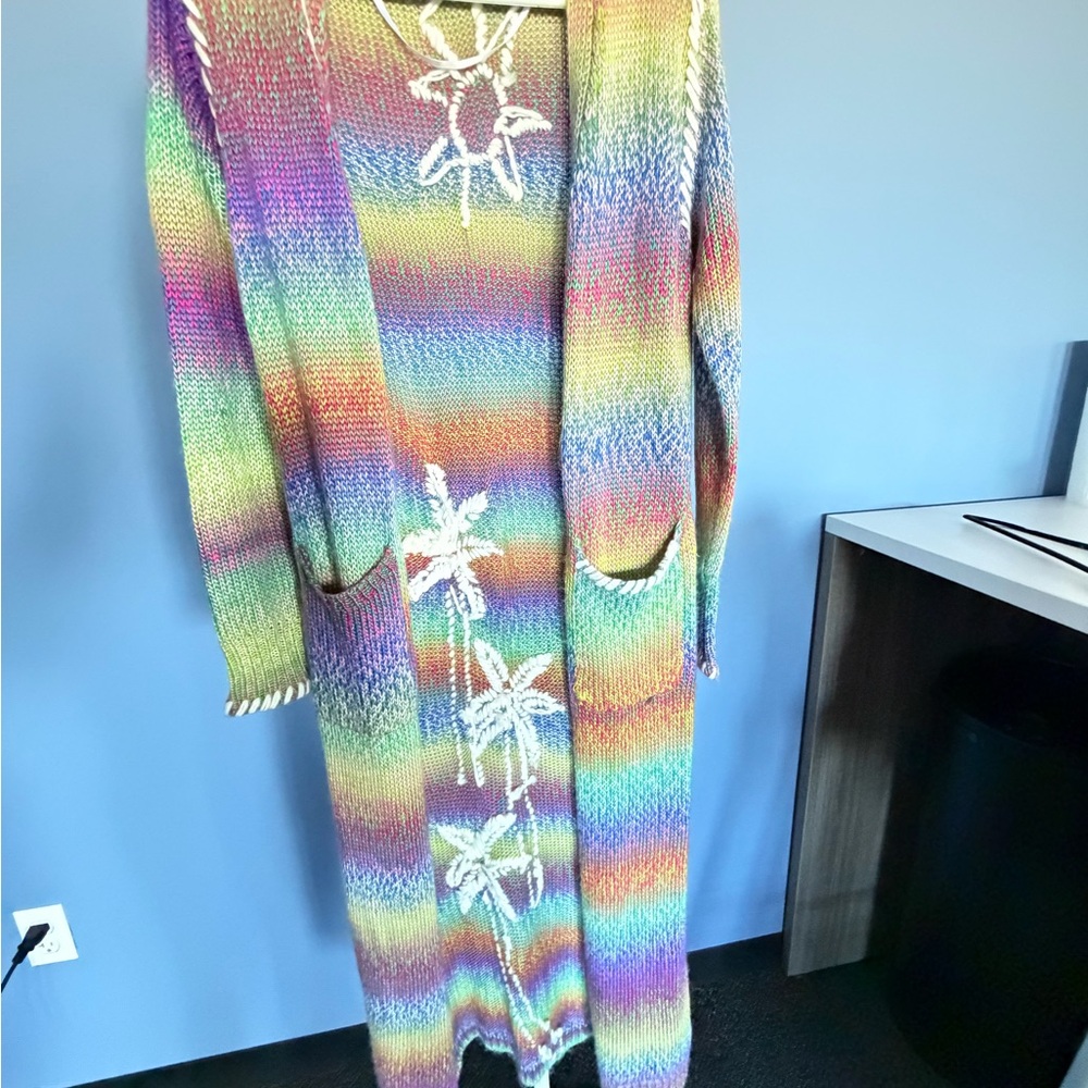 John + Jenn Rainbow Stripe Palm Tree Knit Cardigan - Picture 4 of 4